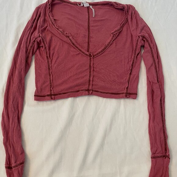 Out From Under raspberry long sleeve distressed top Size: M - Picture 1 of 4